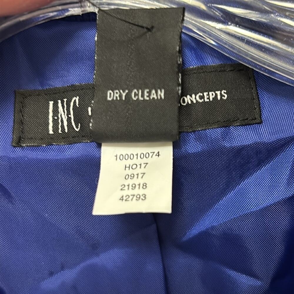 INC coat double breasted women size M 100% cotton beautiful blue waist tie - Picture 9 of 11